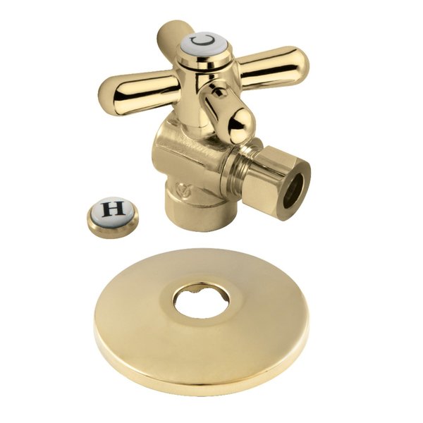 Kingston Brass 1/2" Sweatx3/8" OD Comp Quarter-Turn Angle Stop Valve W/ Flange, Brass CC43202XK